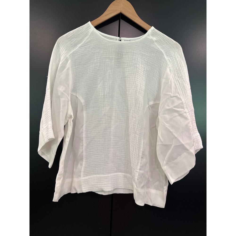 Johnny Was Calme New Mixed Media Drop Shoulder Top White O10525-6 XS